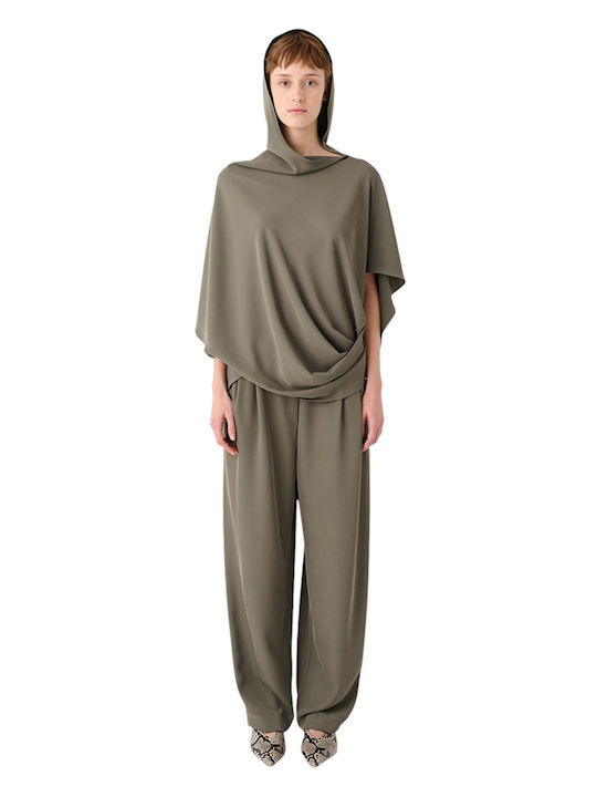 Women's Draped Blouse with 3/4 Sleeve Olive