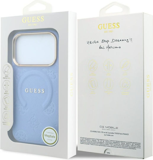 Case Guess Saffiano Peony & Ring Magsafe Iphone 18 Pro 17 Pro Light Blue