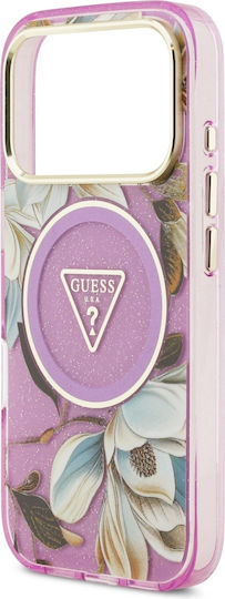 Guess Iml Glitter Flowers Triangle Magsafe Case Iphone 18 Pro 17 Pro Purple