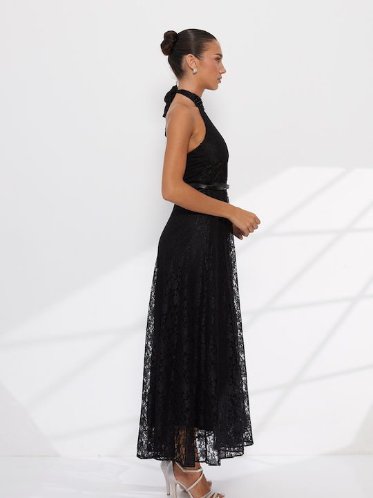 Sommer Maxi Abendkleid mit Spitze Schwarz