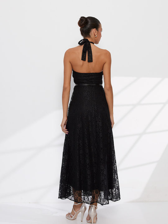 Sommer Maxi Abendkleid mit Spitze Schwarz