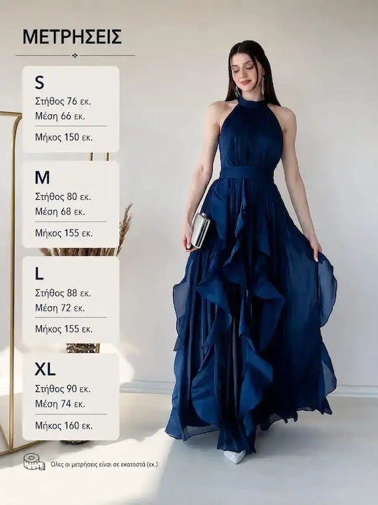 Summer Maxi Dress for Wedding Christening Satin Dark Blue