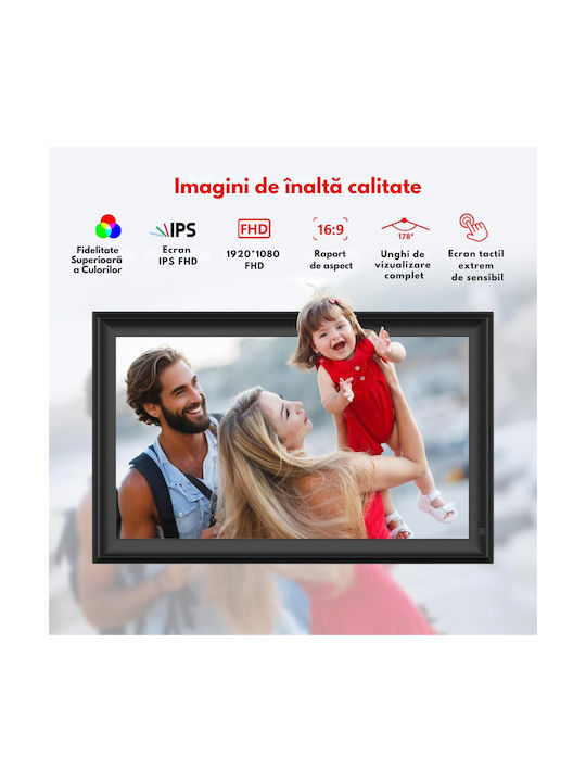 Qova Ramă Foto Digitală cu Ecran Tactil 15.6" Rezoluție 1920x1080 cu WiFi Neagră