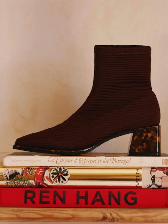 Leder Damen Stiefeletten Ankle Boots Mit Mittelhohem Absatz Braun