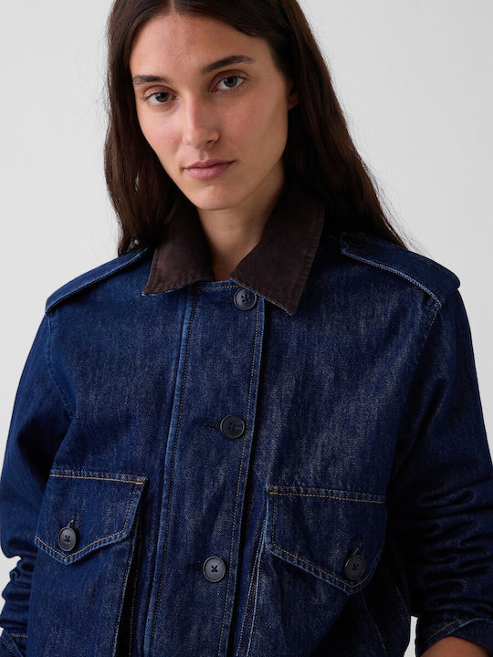 Crop Γυναικείο Τζιν Μπουφάν Dark Wash
