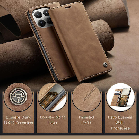 Caseme 013 Xiaomi 17t 5g Retro Leather Book Case Light Brown