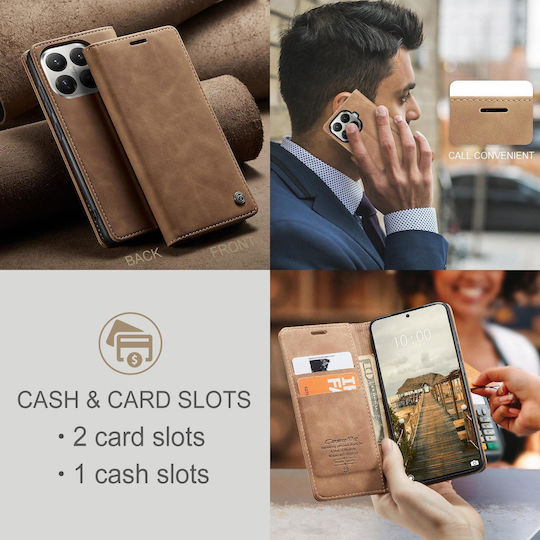 Caseme 013 Xiaomi 17t 5g Retro Leather Book Case Light Brown