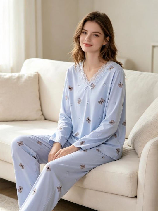 Goodnight Set De Pijamale De Vară Pentru Femei Albastru Deschis