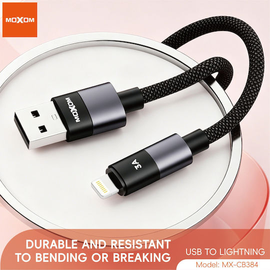 Moxom Braided USB-A to Lightning Cable Μαύρο 1m 022484-Black