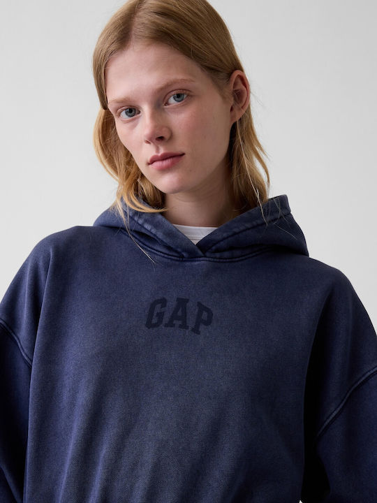 Cropped Women's Hooded Sweatshirt Navy Blue Wash