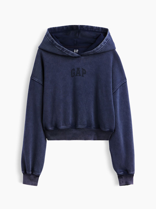 Cropped Women's Hooded Sweatshirt Navy Blue Wash