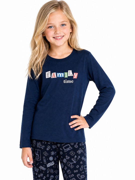 Comfort Pijamale Copii Iarna Bumbac Albastră