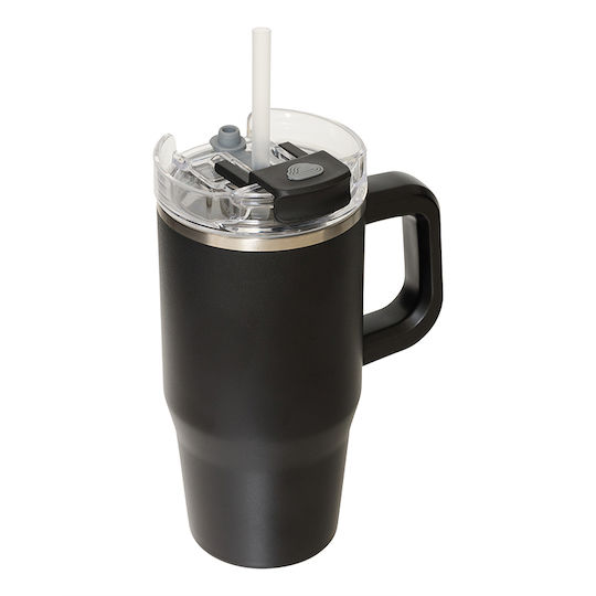 5Five Thermos Stainless Steel Bottle 600ml Black with Handle and Straw