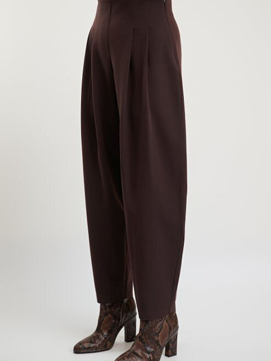 Women's High Rise Fabric Trousers in Slim Fit Black