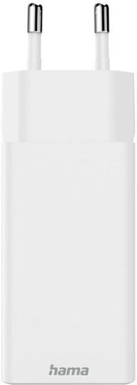 HAMA Зарядно Устройство Без Кабел GaN с USB-A Порт и 2 USB-C Порта 65W Power Delivery Бял (00125142)