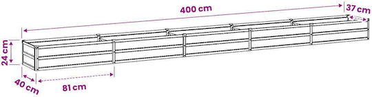 vidaXL Ghiveci De Flori Metalic Argintiu 400x40x24cm