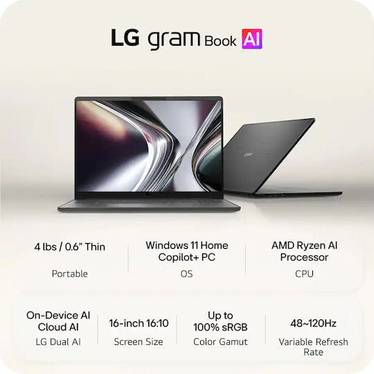 LG Gram Book Ai 16 16" IPS Touchscreen 120Hz (Ryzen AI 400 Series-AI 7 445/16GB/1TB SSD/W11 Home) (US Keyboard)