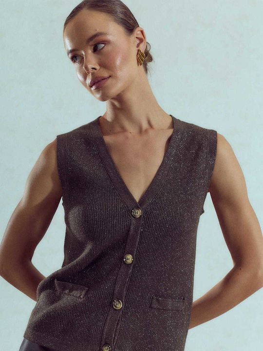Celestino Women's Knitted Metallic Brown Vest