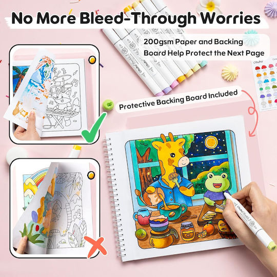 Ohuhu Alcohol Drawing Markers Brush Set 48 Colours