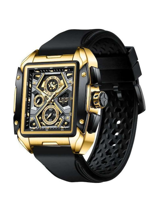 Lige Herrenuhr 45mm Batterie mit Schwarz Gummi Armband