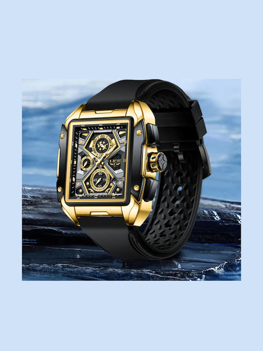 Lige Herrenuhr 45mm Batterie mit Schwarz Gummi Armband