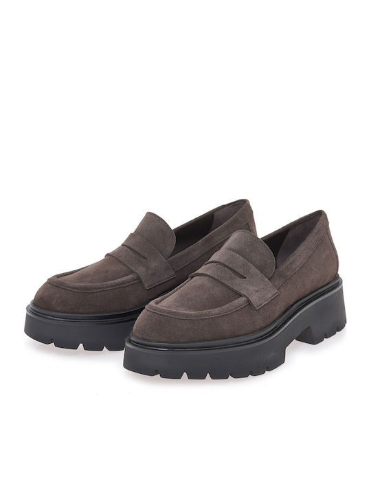 Leather Women's Loafers in Brown Colour