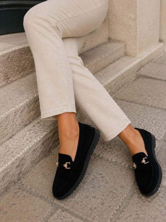 Suede Damen Mokassins in Schwarz Farbe
