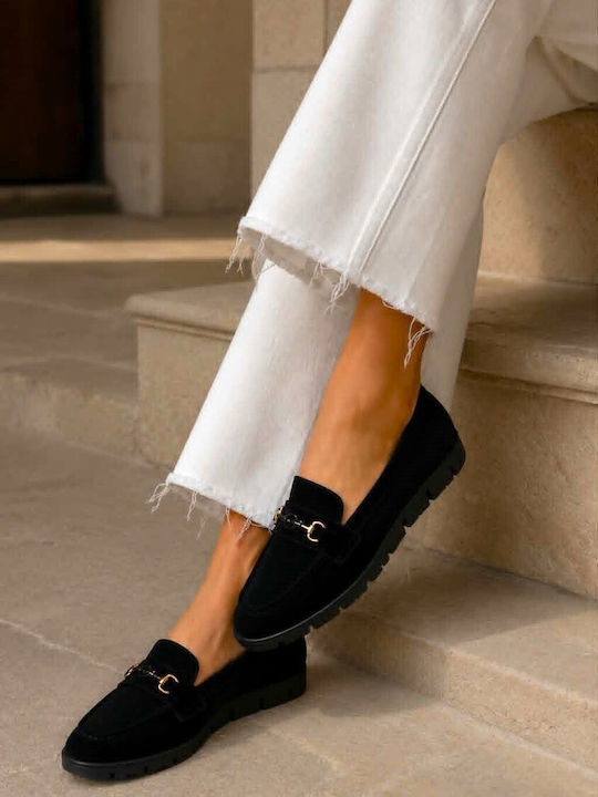 Suede Damen Mokassins in Schwarz Farbe