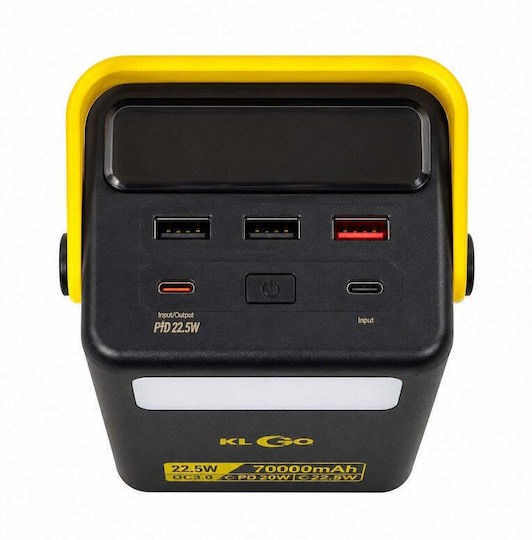 KLGO Power Bank 70000mAh 22.5W mit 3 USB-A Ausgangsanschlüsse Schwarz