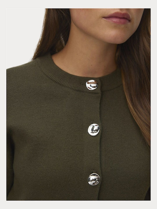 Lange Gestrickte Damen Strickjacke mit Knöpfen Forest Night