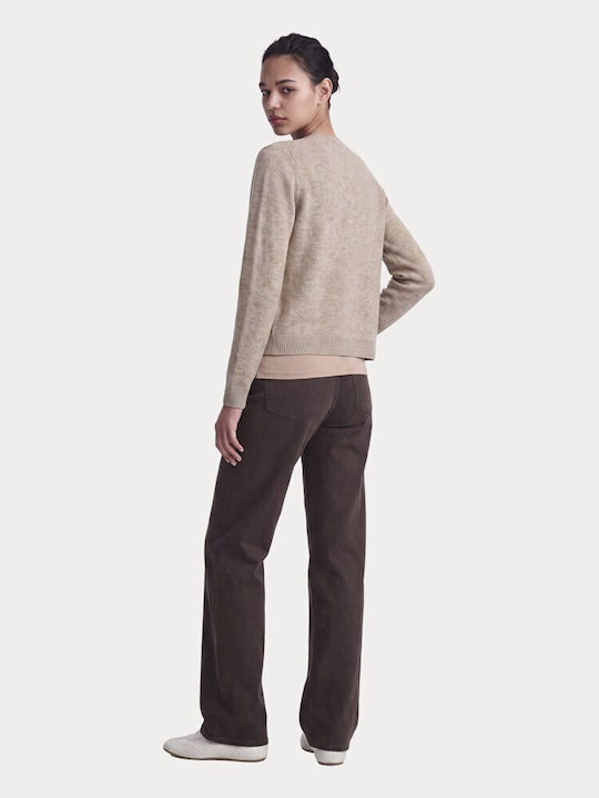 Lange Gestrickte Damen Strickjacke Mit Knöpfen Humus