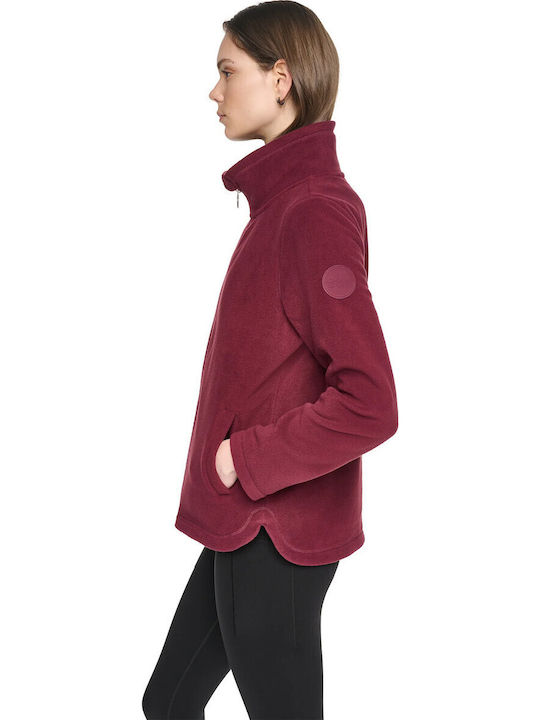 Long Fleece Women's Cardigan with Zipper Red