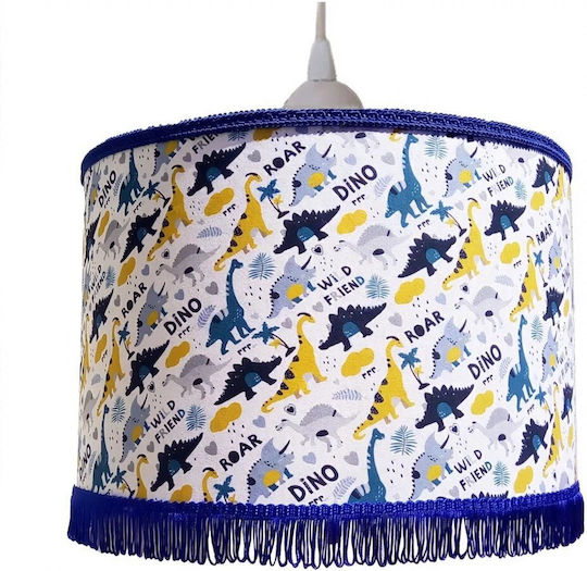 Blue Dinos Einfaches Licht Kinderzimmer-Deckenleuchte Hängend aus Stoff mit E27 Fassung Blau 35x35cm
