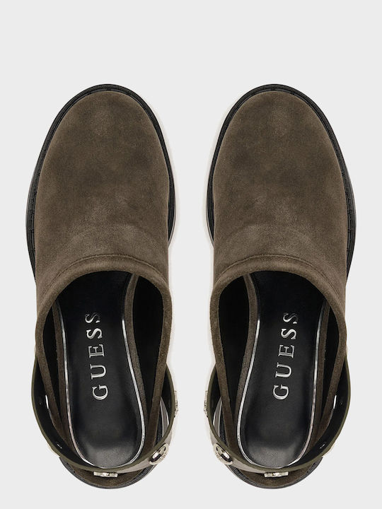 Suede Damen Pantoletten mit Absatz in Braun Farbe