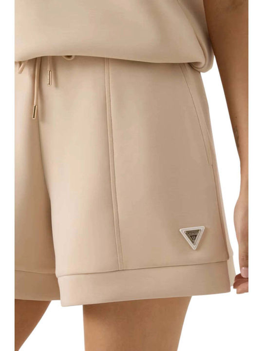 Women's Leather High Waist Shorts Beige