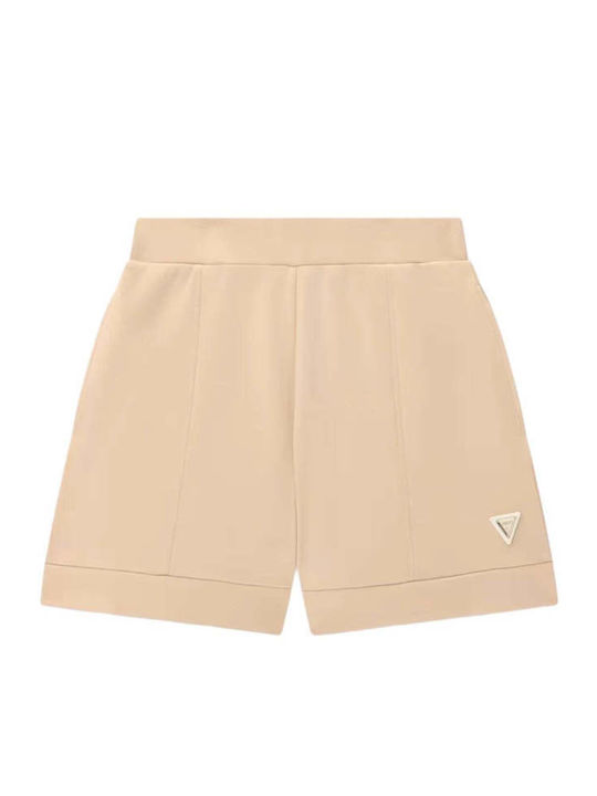Women's Leather High Waist Shorts Beige