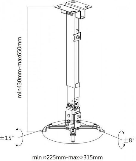 Reflecta Βάση Projector Οροφής Ceiling Mount Tapa L 430-650 με Μέγιστο Φορτίο 12kg Μαύρη