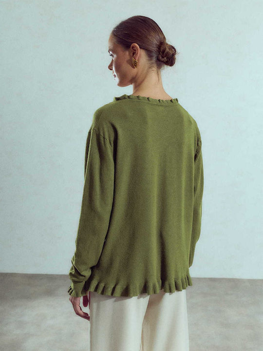 Celestino Strickjacke Für Damen Mit Volant Khaki