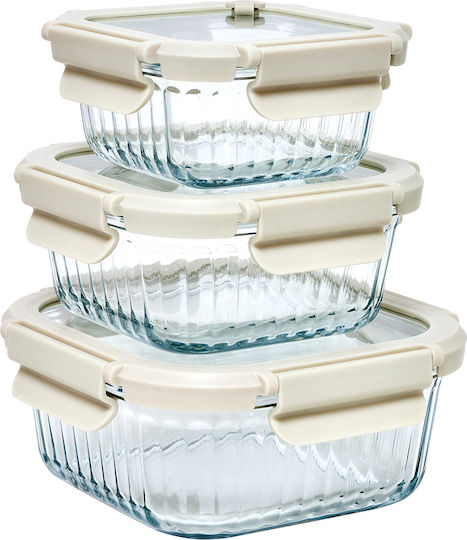 5Five Set of Beige Glass Lunch Boxes 3 Pieces