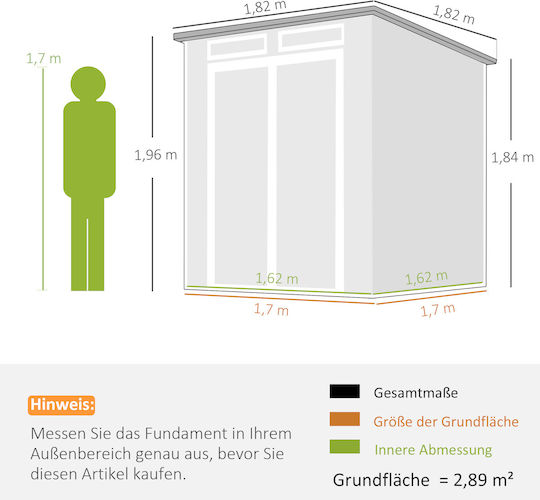 Kunststoff Gartenhaus M1.82xB1.82xH1.96m 84H-500V01 Grau