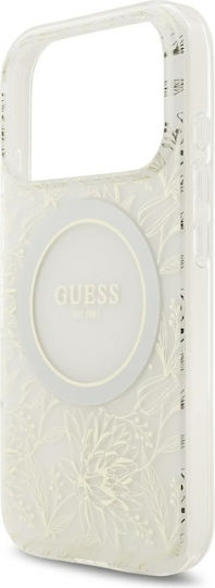 Guess Iml Flowers Allover Strap Задна Корица Пластмаса / Силикон Бяла iPhone 18 Pro