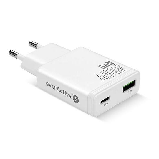EverActive Φορτιστής Χωρίς Καλώδιο GaN με Θύρα USB-A και Θύρα USB-C 45W Power Delivery / Quick Charge 3.0 Λευκός (SC-460Q)