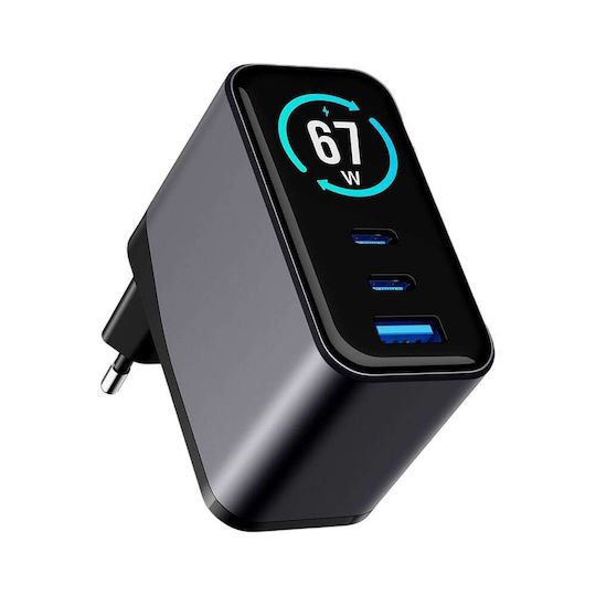3MK Charger Without Cable with USB-A Port and 2 USB-C Ports 67W Power Delivery / Quick Charge 4+ Blacks (InCharge Lumin)