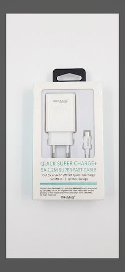QIHANG Φορτιστής με Θύρα USB-A και Καλώδιο micro USB Λευκός (Z46)