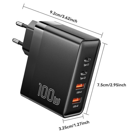 Essager Charger Without Cable GaN with 2 USB-A Ports and 2 USB-C Ports 100W Whites (ES-CD37)