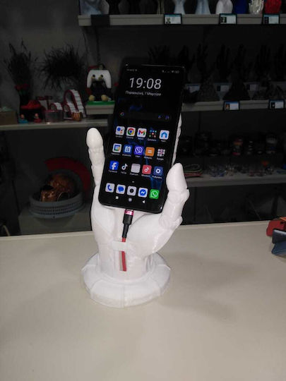 3D Art Shop Desk Stand for Mobile Phone in White Color