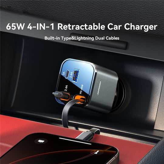 Joyroom Ccl05 4 1 Car Charger Two Charging Cables 2 Ports 45w Anthracite