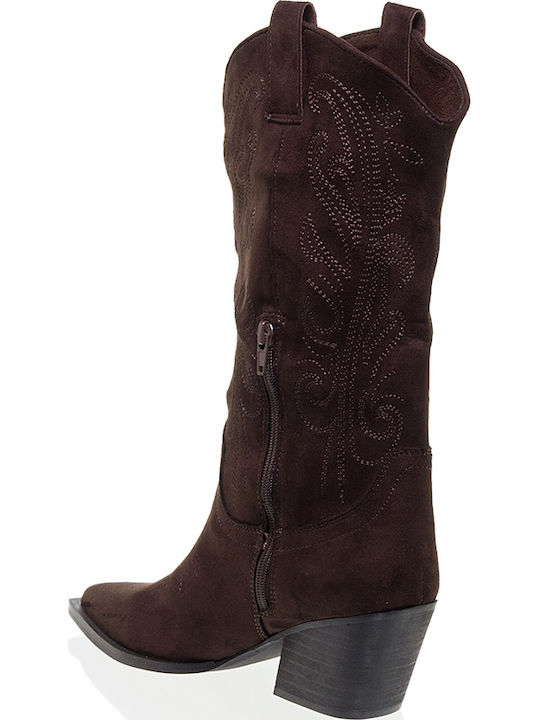 Wildleder Damenstiefel Cowboy Braun