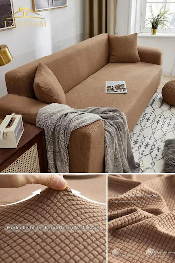 SteweHome Ελαστικό Κάλυμμα Τριθέσιου Καναπέ Καφέ 195x230cm