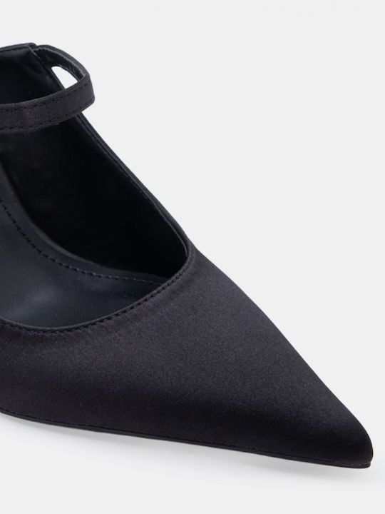 Satin Damen Pantoletten mit Hoch Absatz in Schwarz Farbe